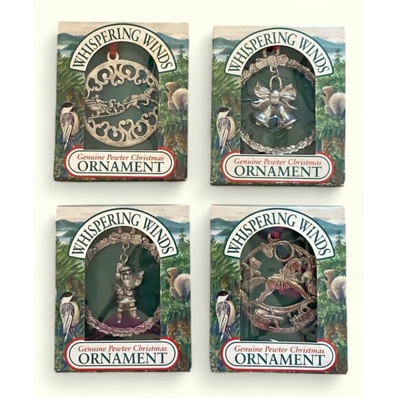 Whispering Winds Genuine Pewter Christmas Ornaments Set of 4 NEW - Picture 1 of 2